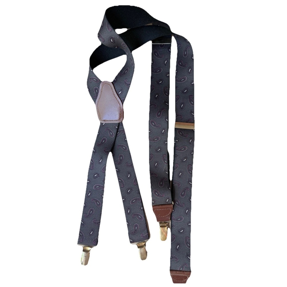 Vintage West Germany Men's Suspenders Braces Paisley Silk Blend Gray Purple 1.25